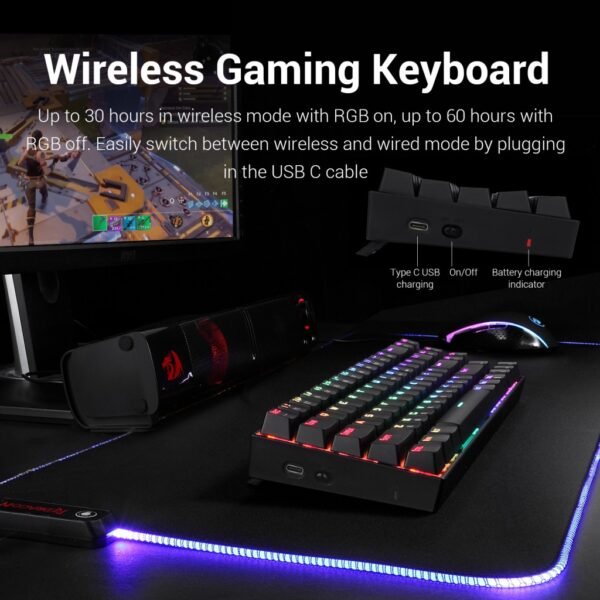 Redragon K599-KRS DEIMOS Wireless Mechanical Gaming Keyboard - Image 2
