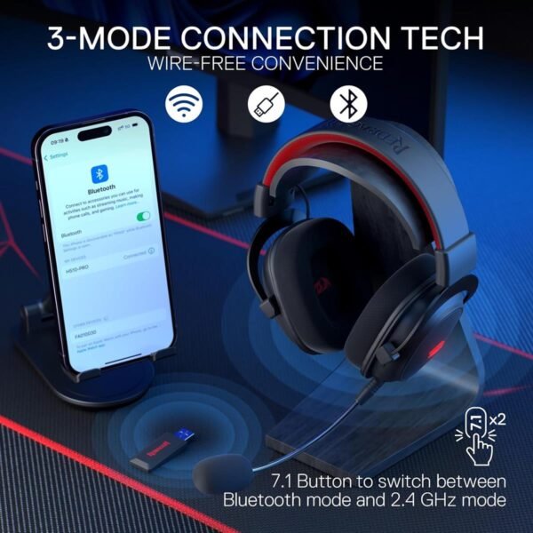 Redragon H510 ZEUS PRO 3-Mode Wireless RGB Gaming Headset - Image 2