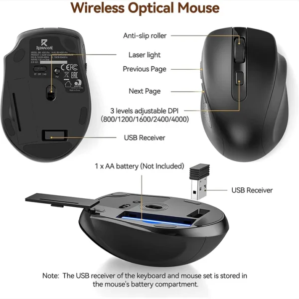 Redragon BS-7367B Wireless Keyboard and Mouse Office 2-in-1 Combo - Image 3