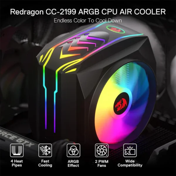 Redragon CC-2199 BALDER ARGB CPU Air Cooler - Image 2