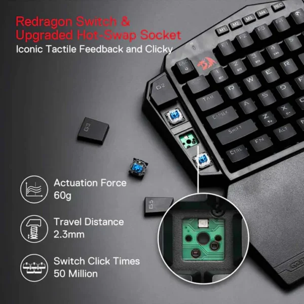 Redragon K585 One-Handed RGB Gaming Keypad with Blue Switches - Image 8