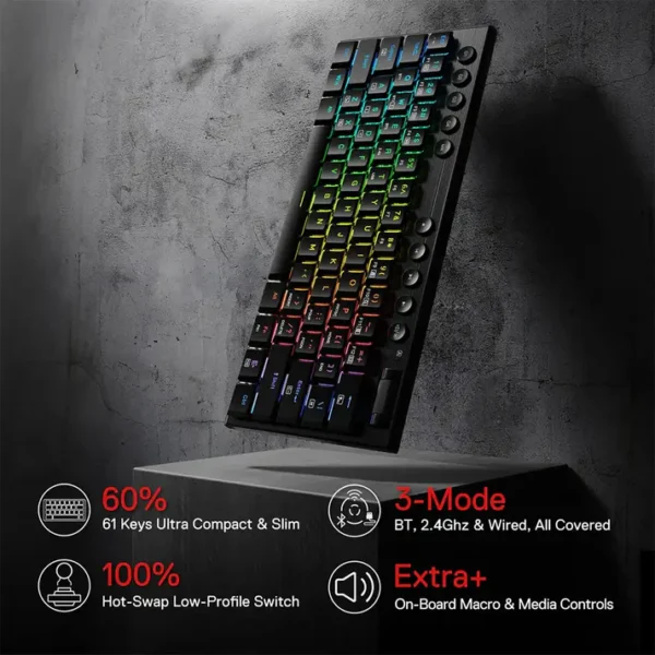 Redragon K632 Horus Pro 60% RGB 3-Mode Wireless Mechanical Keyboard - Image 6