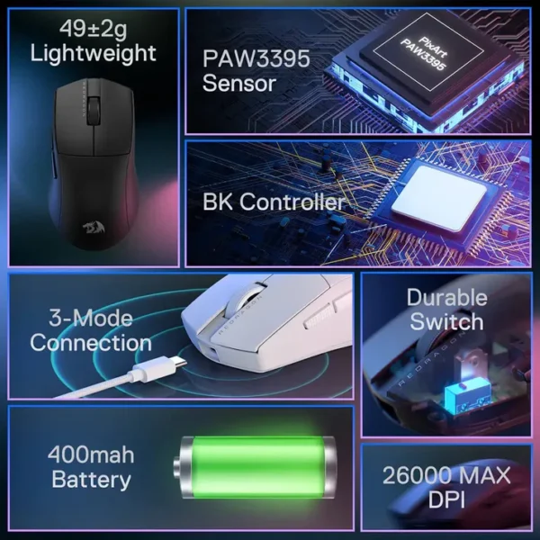Redragon KING M916 PRO-1K Wireless 26K DPI Gaming Mouse - Image 4
