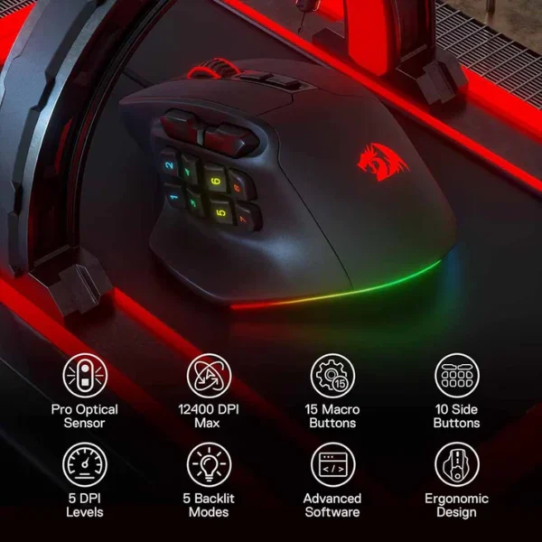 Redragon M811 Aatrox RGB MMO Gaming Mouse 12400 DPI - Image 5
