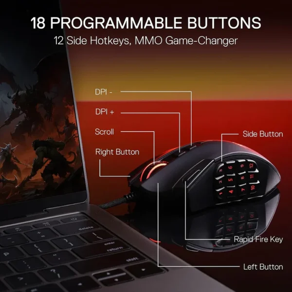 Redragon M921 Azzinoth MMO RGB 12400 DPI Gaming Mouse - Image 4