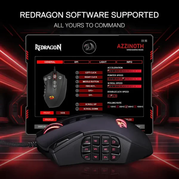 Redragon M921 Azzinoth MMO RGB 12400 DPI Gaming Mouse - Image 7
