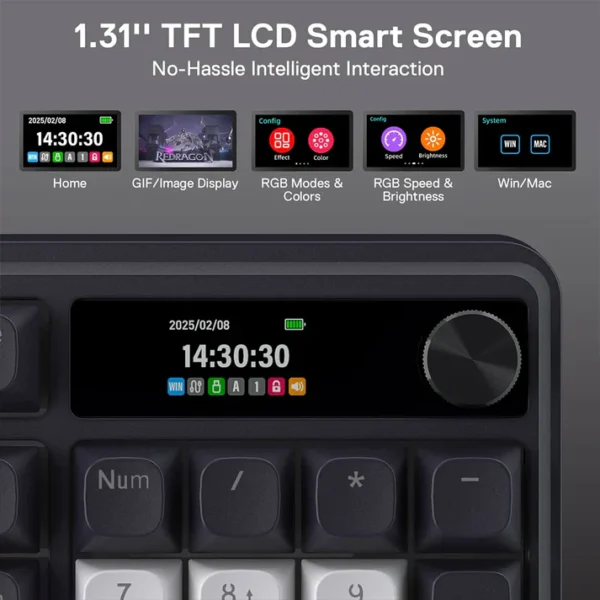 Redragon Terraflare K762 Pro Wireless Mechanical Gaming Keyboard with LED Screen - Image 4